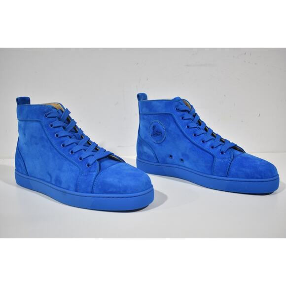 Christian Louboutin Louis Orlato Flat Alize Blue Suede High Top Sneaker 43 10 - Picture 2 of 8
